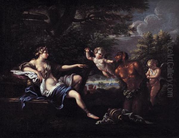 Venere E Fauno Oil Painting by Cirlce Of Filippo Lauri