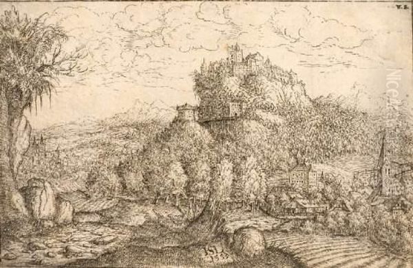 Landschaft Mit Burg Und Stadtansicht Oil Painting by Hans Sebald Lautensack