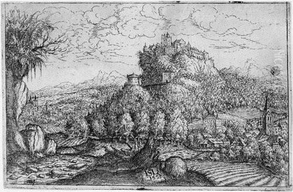 Landschaft Mit Einer Burg Auf Einem Felsen Oil Painting by Hans Sebald Lautensack