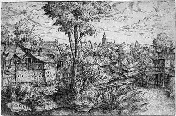 Landschaft Mit Bauerngehoft Und Holzbrucke Oil Painting by Hans Sebald Lautensack