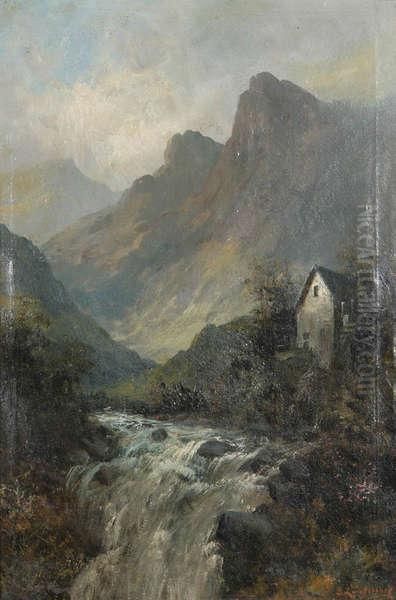 Bergachtig Landschap Met Waterval Oil Painting by Emile Lauterburg