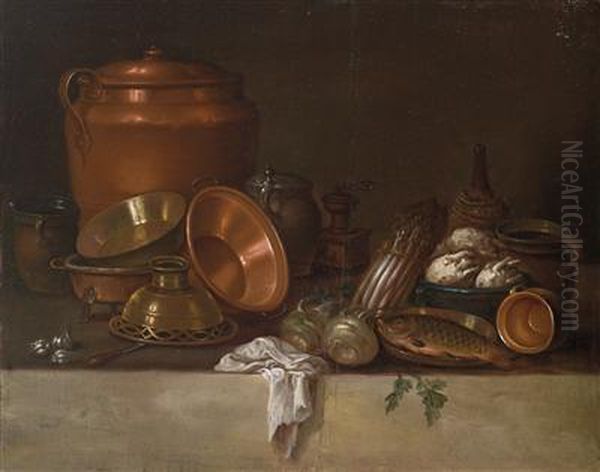 A Kitchen Still Life Oil Painting by E.K. Lautter