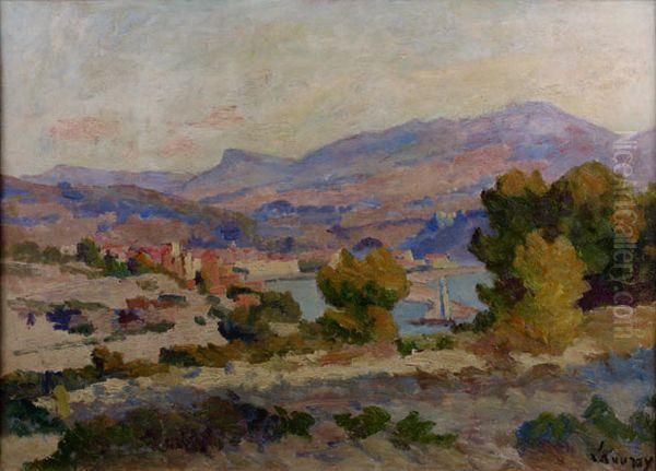 Paysage 
Huile Sur Papier Maroufle Sur Toile Oil Painting by Louis Alphonse Abel Lauvray