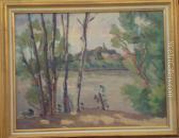 Bord De La Creuse A La Roche Posay Oil Painting by Louis Alphonse Abel Lauvray