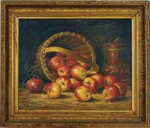 Still Life Of A Basket Of Apples Oil Painting by August Laux