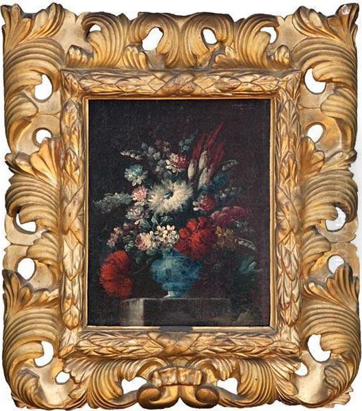 Composizione Di Fiori Entro Vaso In Maiolica Oil Painting by Giuseppe Lavagna