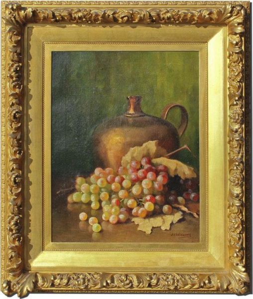 Still Life With Grapes And Copper Pitcher Oil Painting by Jonas Joseph LaValley