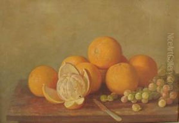 Still Life Withoranges And Grapes On A Table Oil Painting by Jonas Joseph LaValley