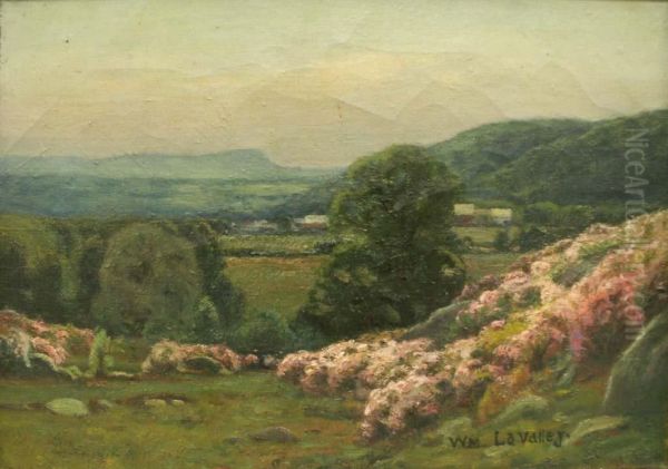 Mountain Landscape With Farm Oil Painting by William Lavalley