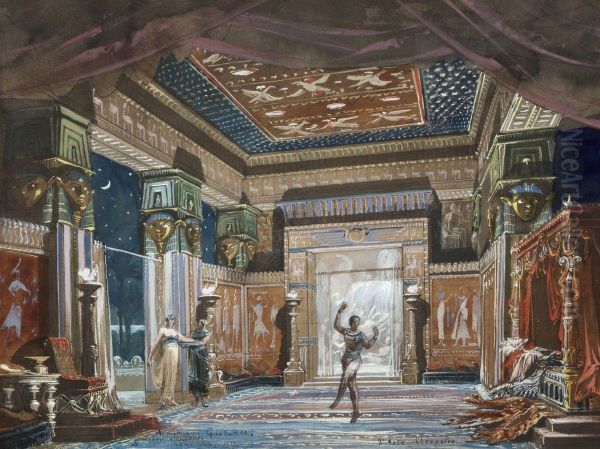 Interieur De Palais Egyptien : Projet De Decor Oil Painting by Jean Baptiste Lavastre