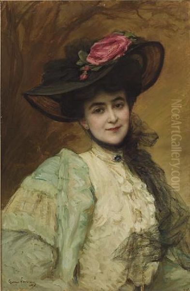 Elegante Au Chapeau Oil Painting by Georges Aug. Elie Lavergne