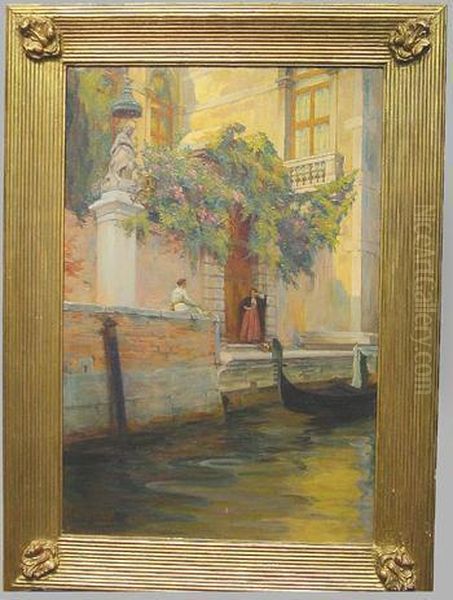 Conversation At The Gates Of A Venetian Palace Oil Painting by Georges Aug. Elie Lavergne