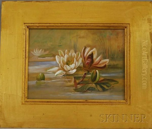 White Lotus Flowers Oil Painting by Matilde Laverrerie Barreda