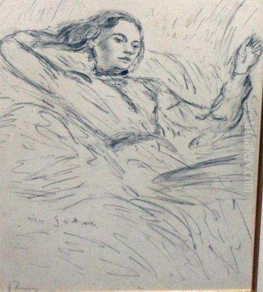 Study Of A Young Lady Reclined Oil Painting by John Lavery