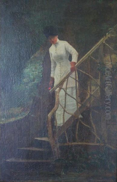 Lady On A Rustic Stair Oil Painting by John Lavery