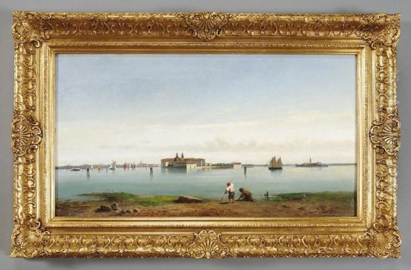 Isola Nella Laguna Di Venezia Oil Painting by Giovanni Lavezzari