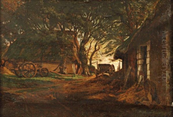 La Ferme Oil Painting by Eugene Antoine Samuel Lavieille