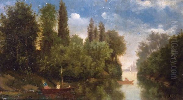 La Promenade En Barque Oil Painting by Eugene Antoine Samuel Lavieille