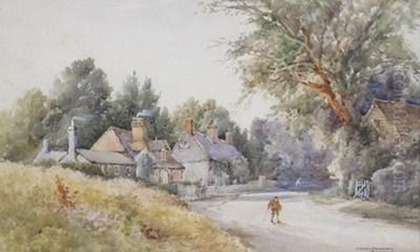 A Cottage In A Landscape; Village Cottages Oil Painting by Sydney Lawrence