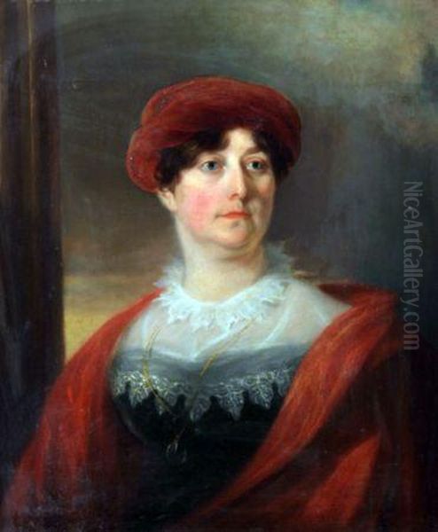 Head And Shoulders Portrait Of A Lady Wearing Red Hat And Coat Oil Painting by Sir Thomas Lawrence