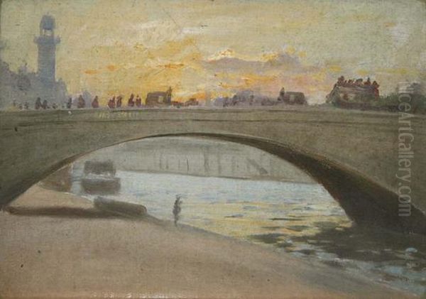 Bridge In Paris Oil Painting by Edward Louis Lawrenson