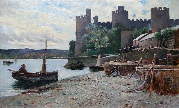 Conway Castle From The Waterfront Oil Painting by Alexander Lawson