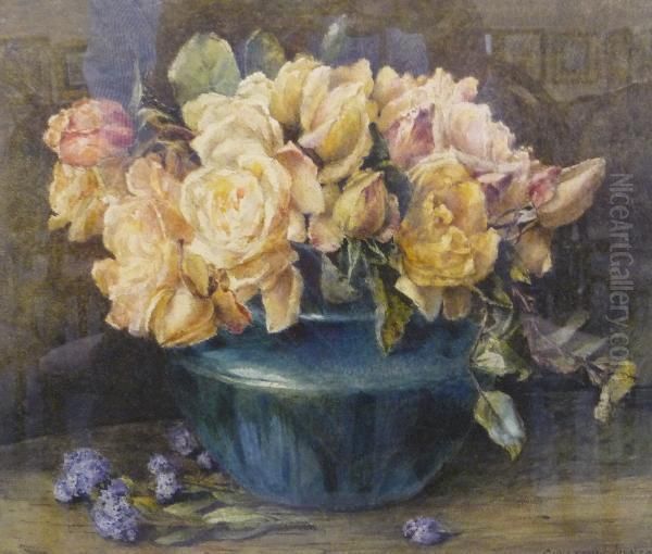 Still Life Study Of Roses In A Bowl Oil Painting by Constance Lawson