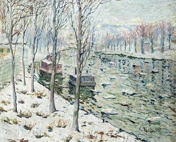 Canal Scene In Winter Oil Painting by Ernest Lawson