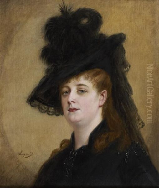 Portrait De Femme Au Chapeau A Plume Oil Painting by Joseph Fortune Layraud