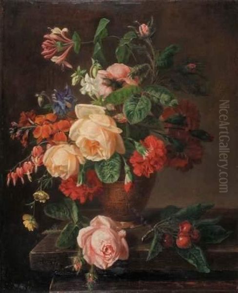 Nature Morte Au Bouquet De Fleurs Sur Un Entablement Oil Painting by Jean-Pierre Lays