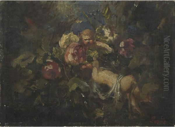 Putti Et Fleurs Oil Painting by Jean-Pierre Lays