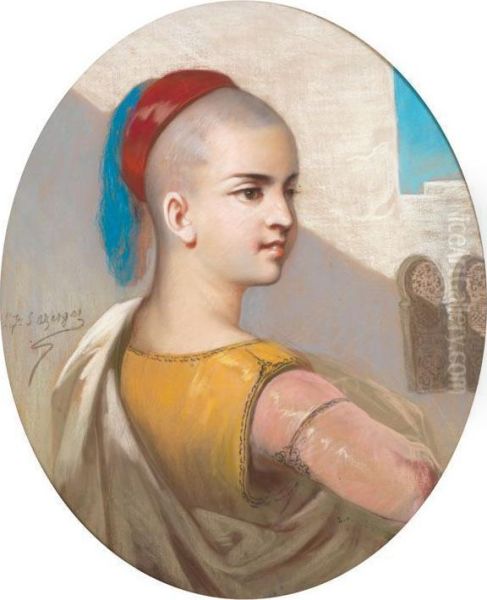 Jeune Garcon Au Turban Rouge Oil Painting by Jean Raymond Hippolyte Lazerges