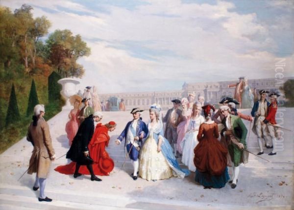 Le Roi, La Reine Et Le Cardinal De Rohan Dans Le Parc De Versailles Oil Painting by Jean Raymond Hippolyte Lazerges