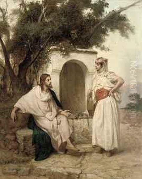 Christ And The Woman Of Samaria Oil Painting by Jean Raymond Hippolyte Lazerges