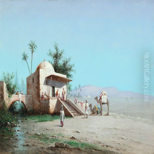 Bedouins Taking A Rest On The Outskirts Of The Desert Oil Painting by Jean Baptiste Paul Lazerges