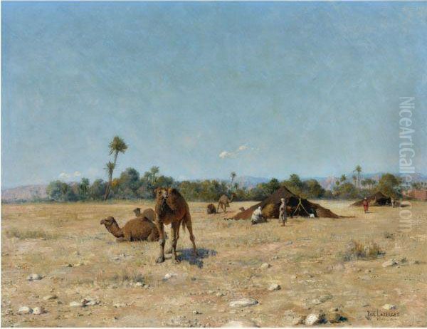 Bedouin Camp, Biskra Oil Painting by Jean Baptiste Paul Lazerges