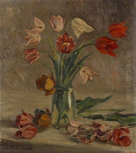 Nature Morte Aux Tulipes Oil Painting by Alexander Ivanovich Lazhechnikov