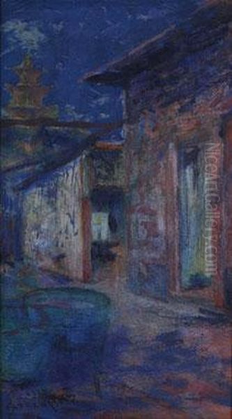 Nocturno Oleo Sobre Carton Original Oil Painting by Alfredo Lazzari