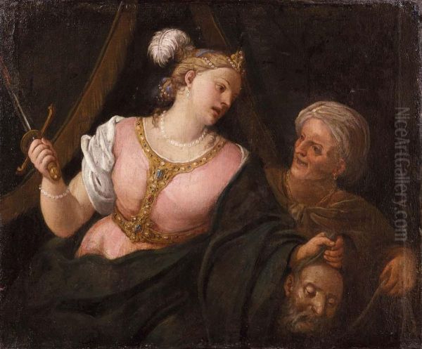 Giuditta Con La Testa Di Oloferne E Lafantesca Oil Painting by Gregorio Lazzarini