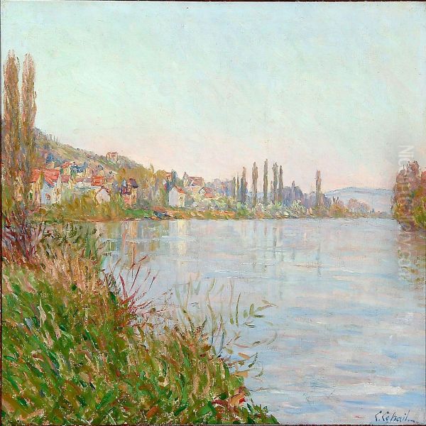 La Seine A Medan Oil Painting by Louis Le Bail