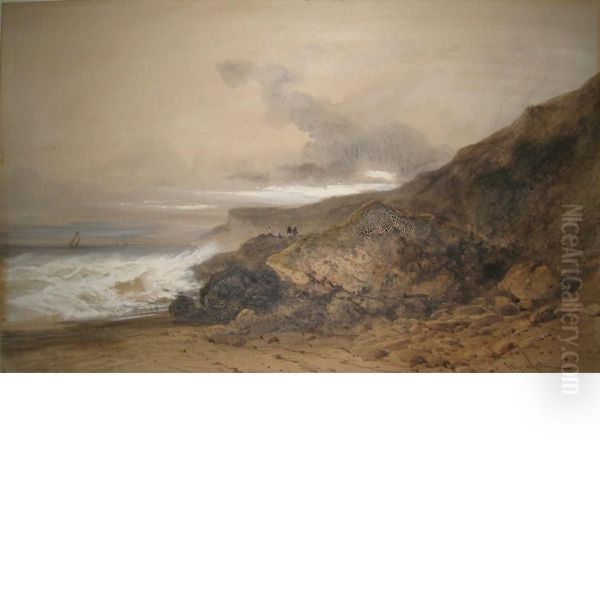 Stormy Day Along The Coast Oil Painting by Gabriel Hippolyte Le Bas