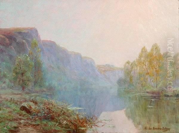 View Of Lake At Dawn Oil Painting by Emile Le Bienvenu-Dutourp