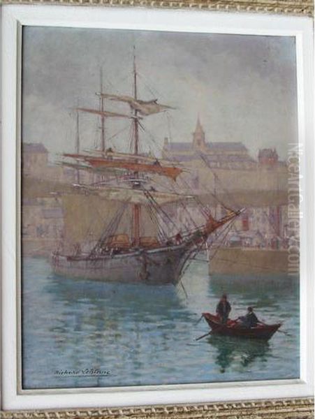 Terre-neuvas Dans Le Port De Granville Oil Painting by Richard Le Blanc