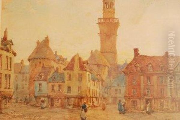 Street Scene At Vire Oil Painting by Pierre Le Boueff