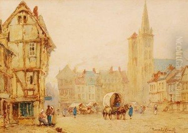 Market Scene In Normandy Oil Painting by Pierre Le Boueff