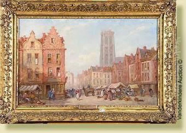 Jour De Marche A Malines Oil Painting by Pierre Le Boueff