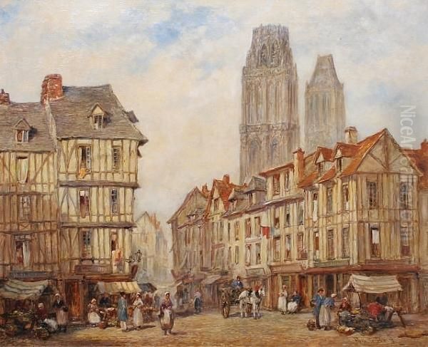 'rouen ('tour De Beurre')' 'pierre Le Boeuff', Inscribed With Title Verso Oil Painting by Pierre Le Boueff