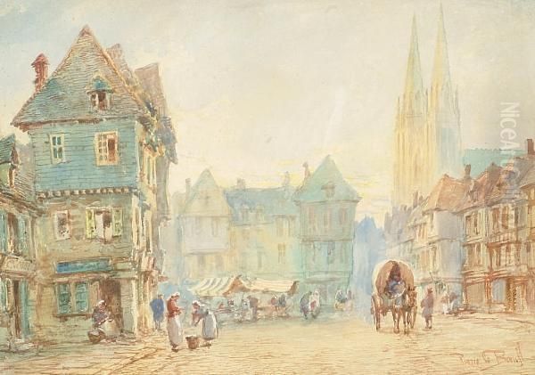 Quimper Market Square Oil Painting by Pierre Le Boueff