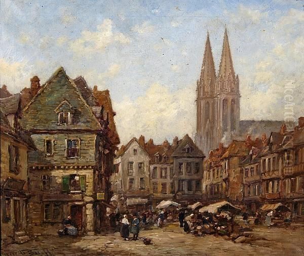 Market Scene Oil Painting by Pierre Le Boueff