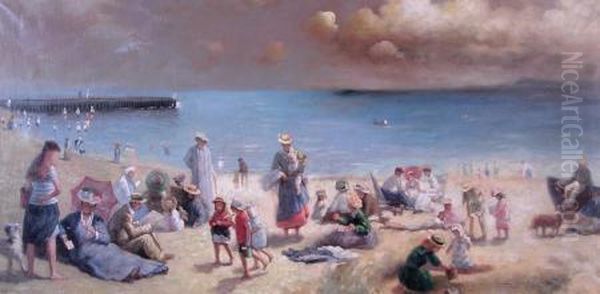 Life At The Beach Oil Painting by K. Le Breton